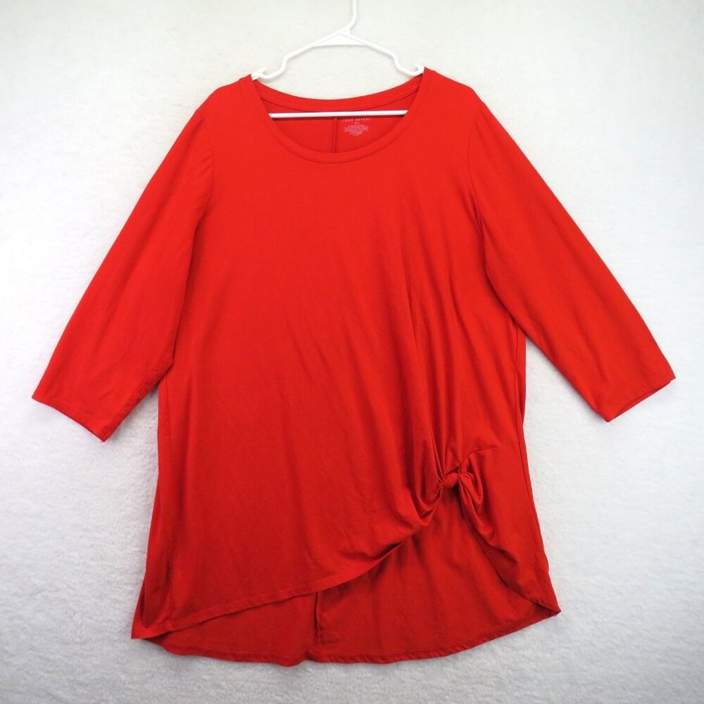 Lane Bryant Tunic Shirt Womens 18/20 Red Asymmetrical Knot Hem 3/4 Sleeve Plus